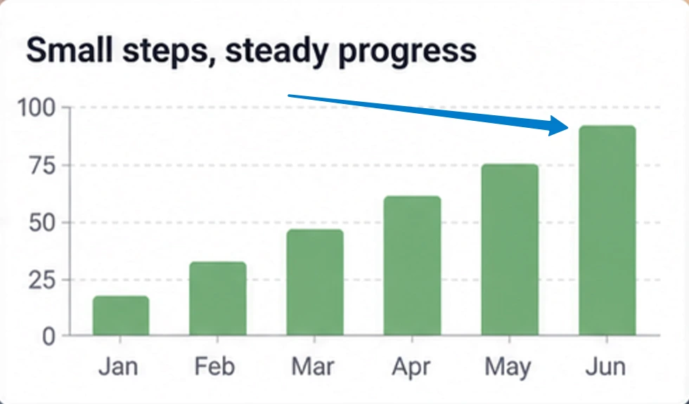 A bar chart annotated in SimplyShot with a blue arrow pointing at the June bar.